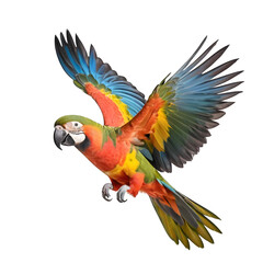 Obraz premium Flying parrot with a vibrant coloration isolated on white background