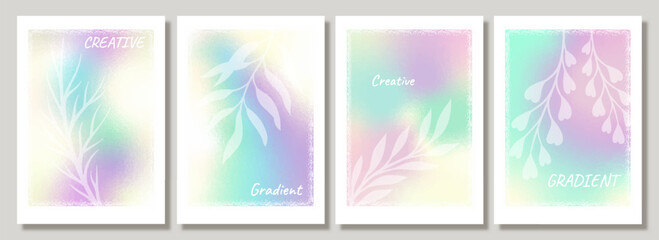 Abstract gradient posters set. Dynamic liquid shapes and patterns. Holographic blur. Flyer and booklet. Minimalistic creativity and art. Flat vector collection