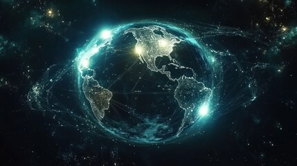 A digital representation of Earth with glowing connections, symbolizing global networking.