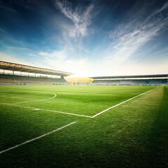 Obraz premium football field with a stadium - soccer field with a stadium - empty football field
