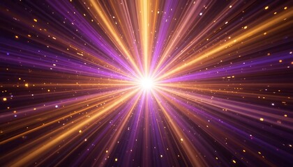 Fototapeta premium Radiant Light Beams Burst Radiating Golden Purple Sparkle