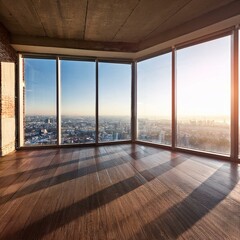 Empty room with window - Empty loft room with big window in floor and city view