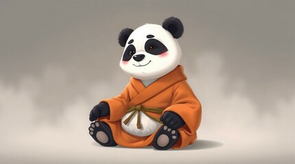Fototapeta premium adorable panda dressed as a monk on gray for animations, unique branding, or creative campaigns