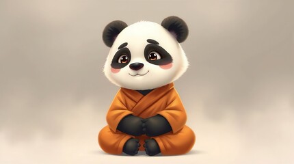 Obraz premium playful and spiritual panda monk illustration on gray for books, branding, or character design projects