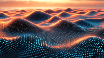 Fototapeta premium Abstract Digital Landscape Illuminated by Sunset Hues