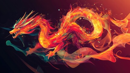Fiery Dragon Digital Art: An Enchanting Blaze of Color and Myth