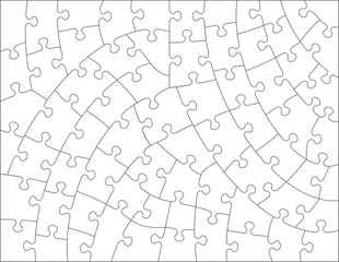 Jigsaw puzzle blank template with various irregular hand-cut style transparent pieces. 
