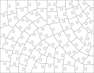 Jigsaw puzzle blank template with various irregular hand-cut style transparent pieces. 