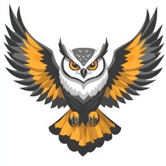 Obraz premium A stylized owl with striking orange and black wings, symbolizing wisdom and power.