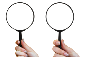 High-Quality PNG hand holding magnifier over yellow background Isolated on White Background – High Resolution