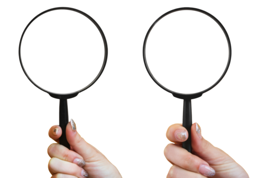 High-Quality PNG hand holding magnifier over yellow background Isolated on White Background – High Resolution