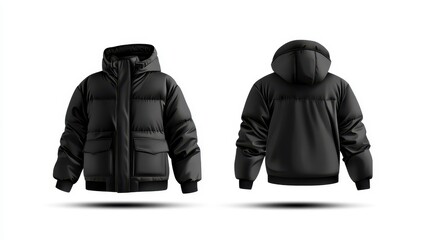 Black Hooded Puffer Jacket Front and Back View