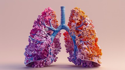 Stylized 3D Render of Human Lungs with Alveoli Detail