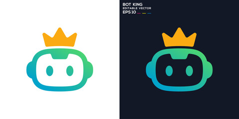Robot king logo. Technology, program, kingdom, power, smart. Icon symbol design template EPS 10.