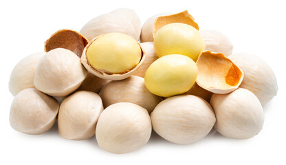 Fresh Ginkgo Biloba isolated on white background, Ginkgo seed on White Background With clipping...