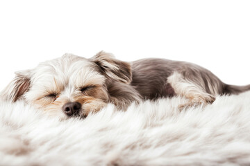 High-Quality PNG Small Terrier Dog Sleeping on Fur Blanket Isolated on White Background – High Resolution