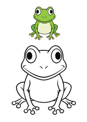 A fun frog coloring page featuring a playful frog sitting on a lily pad, surrounded by flowers and leaves. Perfect for kids to enjoy and explore their creativity!
