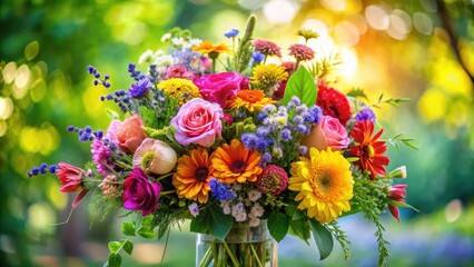 Vibrant Mixed Flowers Bouquet, branches, garden,  branches, garden, flowers, nature, greenery, blooms, floral, flower