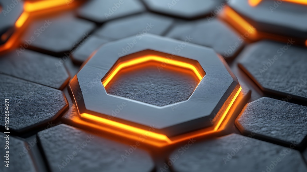 Poster illuminated hexagon pattern on dark grey surface