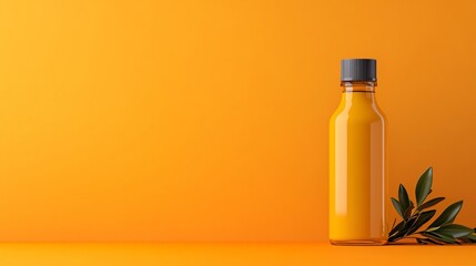 Modern Minimalist Bottle on Bright Orange Background