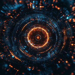 Obraz premium Abstract digital tech circle with intricate patterns and glowing lights, creating futuristic atmosphere