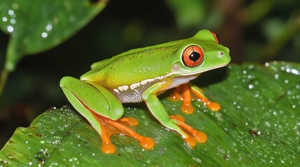 Obraz premium Vibrant Red-Eyed Tree Frog on Lush Green Leaf