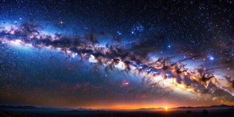 Fototapeta premium A deep space telescope captures a stunning image of the Milky Way galaxy with vibrant stars and nebulae in the foreground