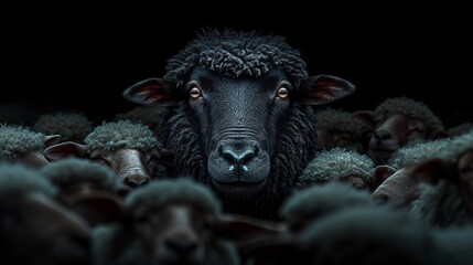 Cinematic Close-Up of a Black Sheep Among Others