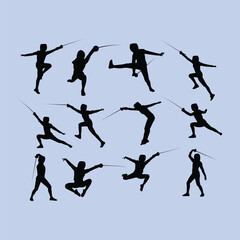Fencing Sport Simple Silhouette Vector Set Collection