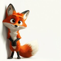 Obraz premium Charming Animated Fox Character with Bright Orange Fur and Expressive Eyes, Perfect for Illustrations, Storybooks, and Creative Projects Featuring Wildlife Themes