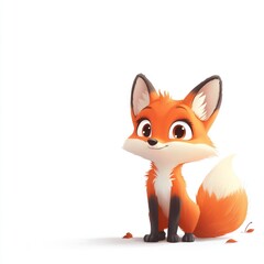 Obraz premium Adorable Curious Fox Character Sitting Playfully With Bright Orange Fur and Bright Eyes, Evoking Playfulness and Charm in a Cartoon Style Design for Creative Projects