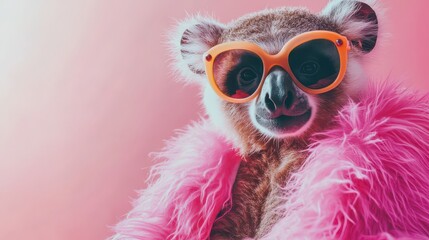 Stylish Koala Wearing Sunglasses and Fur Jacket