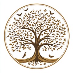 A stylized tree illustration with birds, symbolizing nature and growth.