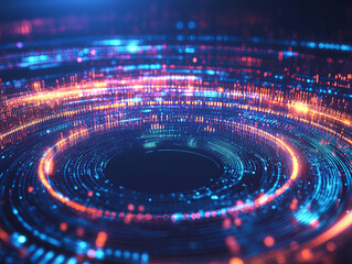 Fototapeta premium Futuristic digital technology with pulsating lights in circular patterns