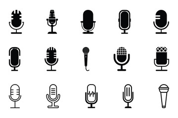 Microphones design collection. Set of microphone icons. microphone logo design podcast with microphone logo.