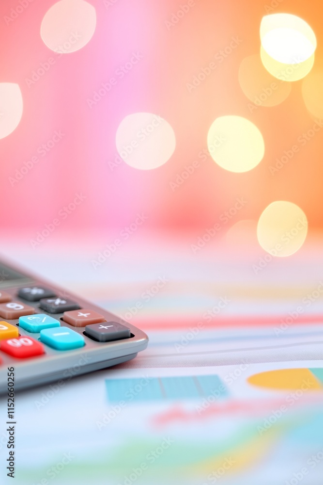 Aufkleber bright financial analysis calculator on colorful graphs with bokeh background