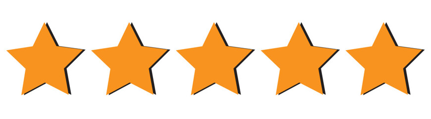 5 Star rating, customer review with gold stars flat vector icons for apps and websites. set of stars isolated on white background. Star icon. Stars in modern simple flat style vector