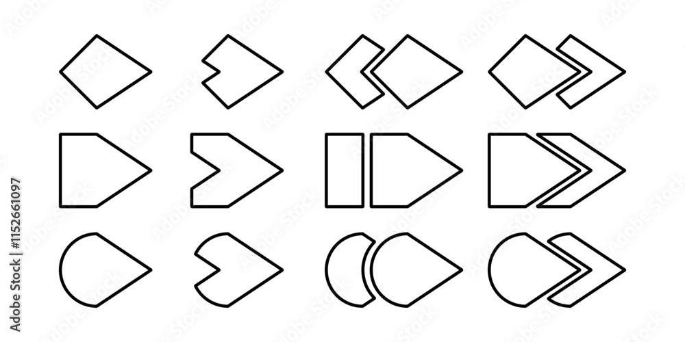Poster bullet arrow line icon collection. arrow tip symbol.