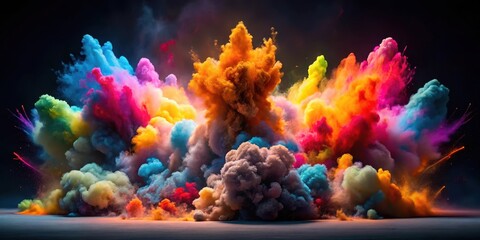 Fototapeta premium Colorful explosions with smoke and shock waves, explosions, shock waves, colorful, rendering, voluminous, smoke, clubs