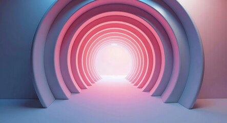 Obraz premium Abstract Pink and Blue Tunnel: A Journey into Light and Geometric Design