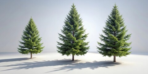 Two evergreen trees with elongated shadows on light surface , nature, greenery, shadows, soft light, tranquility