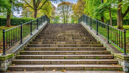 Empty stone staircase in public park blocked by fence, administered blockade, park, stone, staircase, empty, blocked