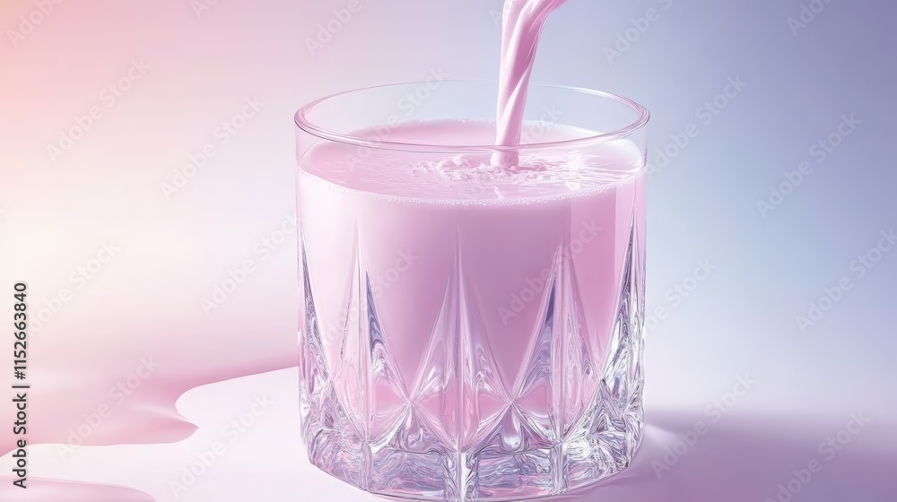 Poster closeup of milk pouring into a glass, creating refreshing splash refreshing