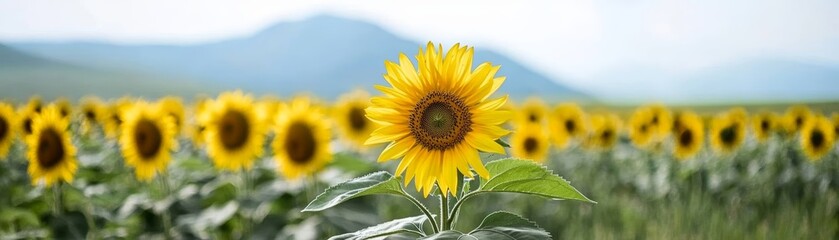 Obraz premium Vibrant field of sunflowers blooming under a clear blue sky sunflowers