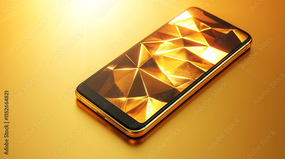 Poster golden smartphone displays abstract geometric pattern