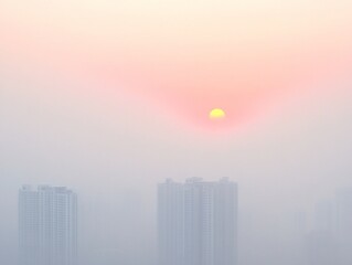 Hazy Urban Sunrise Dense Smog Over Modern Cityscape
