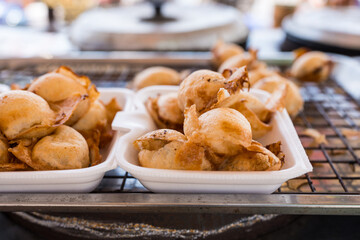 Coconut rice pancake kind of Thai sweetmeat, Kanom Krok in foam box
