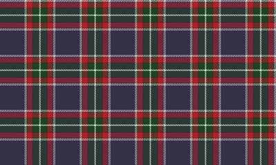 Plaid fabric pattern, cross lines pattern, purple, green, red, white, seamless for textiles, and for designing clothes, skirts or decorative fabrics. Vector illustration.