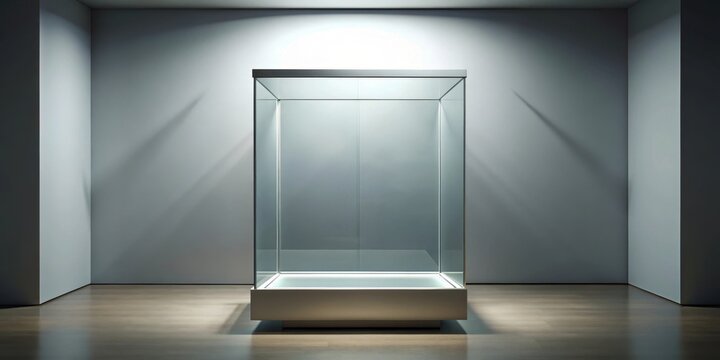 Empty glass showcase for exhibit, glass, showcase, exhibit, museum, display,blank, space, interior, empty, design