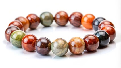 Obraz premium Natural stone bracelet with round polished stones for health and wellness, natural, stones, bracelet, round, polished